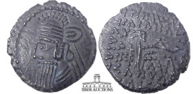 KINGS of PARTHIA, Vologases IV. 147-191 AD. AR Drachm. Ekbatana mint. Diademed bust left, long slightly tapering beard, earring visible, wearing tiara...