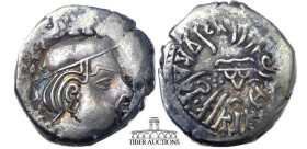 INDIA, Post Gupta. Western Satraps, AD 100-300. AR Drachm . Capped bust r. R/ Stylized hill. 16 mm, 2.09 g.
