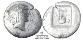 LYCIA, Lycian League. Masicytes. AR Hemidrachm. Circa 27-20 BC. Laureate head of Apollo right / M - A. Lyre; tripod to right; all within incuse square...