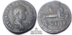 MYSIA, Parium. Macrinus. AD 217-218. Æ 20. Laureate, draped, and cuirassed bust right / Capricorn right, with globe between hooves and cornucopia over...