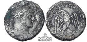 SELEUCIS and PIERIA, Antioch. Caracalla. AD 198-217. BI Tetradrachm. Struck circa AD 214-215. Laureate head right / Eagle standing facing on leg and t...