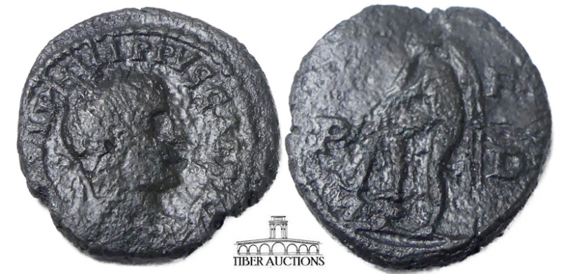 Thrace, Deultum. Philip II. 244-249 AD. Æ 18. Laureate head right / Thanatos sta...