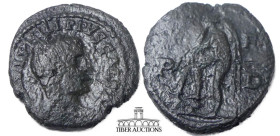 Thrace, Deultum. Philip II. 244-249 AD. Æ 18. Laureate head right / Thanatos standing left, leaning on inverted torch, which he extinguishes. Possibly...