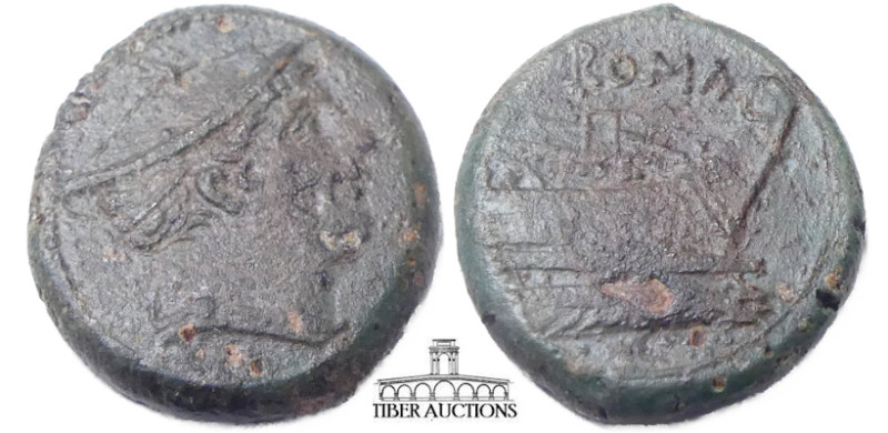 Anonymous. Circa 217-215 BC. Æ Semuncia. Rome mint. Head of Mercury right, weari...