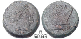 Anonymous. Circa 217-215 BC. Æ Semuncia. Rome mint. Head of Mercury right, wearing winged petasus / Prow of galley right. 19 mm, 5.96 g.