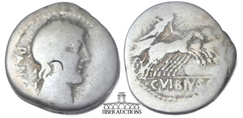 C. Vibius C.f. Pansa. 90 BC. AR Denarius. Rome mint. Laureate head of Apollo rig...