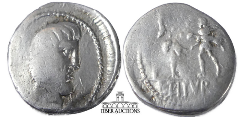 L. Titurius L.f. Sabinus. 89 BC. AR Denarius. Rome mint. Bareheaded and bearded ...
