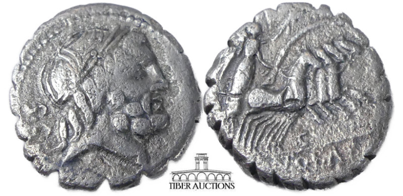 Q. Antonius Balbus. 83-82 BC. AR Serrate Denarius. Rome mint. Laureate head of J...