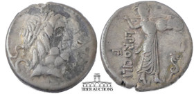 L. Procilius. 80 BC. AR Denarius. Rome mint. Laureate head of Jupiter right / Juno Sospita advancing right, hurling spear and holding shield decorated...