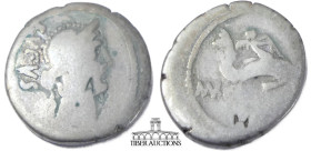 Mn. Cordius Rufus. 46 BC. AR Denarius (19mm, 3.83 g, 9h). Rome mint. Diademed head of Venus right / Cupid riding dolphin right. 17 mm, 3.51 g.