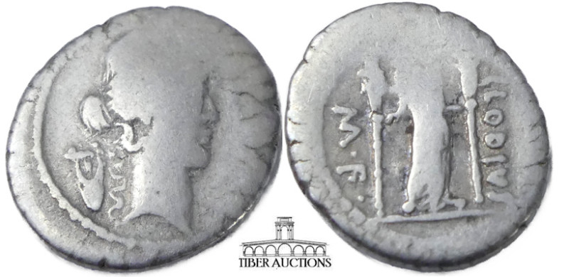 P. Clodius M.f. Turrinus. 42 BC. AR Denarius. Rome mint. Laureate head of Apollo...