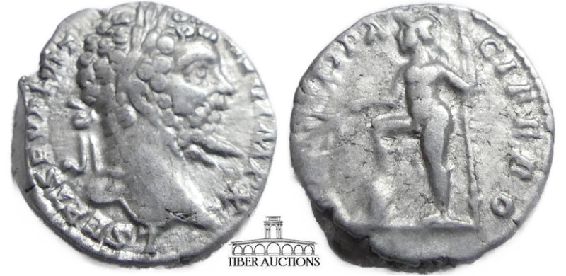 Septimius Severus. AD 197-198. AR Denarius. Rome. Laureate head right / Mars sta...