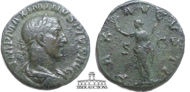 Maximinus I Thrax. AD 235-238. Æ Sestertius. Laureated bust r. / PAX - AVGVSTI, ...