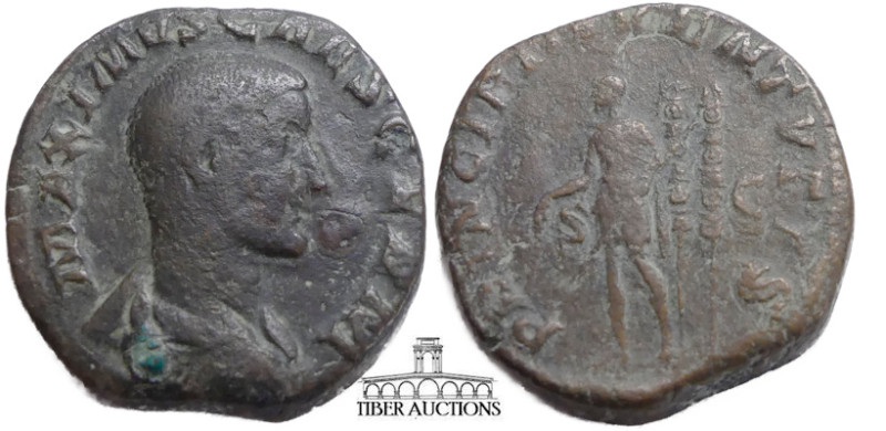 Maximus. Caesar, AD 235/6-238. Æ Sestertius. Rome mint. 3rd emission of Maximinu...