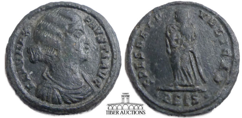 Fausta. Augusta, AD 324-326. Æ Follis. Siscia mint. Draped bust right / Empress ...