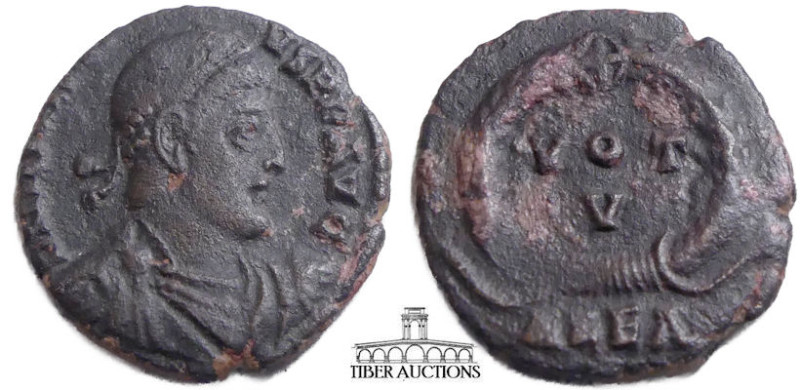 Jovian. AD 363-364. Æ Follis. Alexandria. D N IOVIANVS P F AVG, pearl-diademed, ...