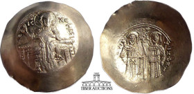 Alexius III Angelus-Comnenus. 1195-1203. Aspron Trachy (Electrum), Constantinople, circa 1195-1197. +ΚЄ ROHΘЄI Christ, nimbate, seated facing on thron...