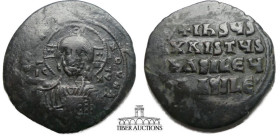 Class A2 Anonymous Æ Follis attributed to Basil II & Constantine VIII. 976-1025. Follis. Constantinople.+ ЄMMANOVHΛ / IC - XC. Facing bust of Christ P...