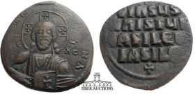 Class A3 Anonymous Æ Follis attributed to Basil II & Constantine VIII. 976-1025. Follis. Constantinople.+ ЄMMANOVHΛ / IC - XC. Facing bust of Christ P...