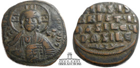 Class A3 Anonymous Æ Follis attributed to Basil II & Constantine VIII. 976-1025. Follis. Constantinople.+ ЄMMANOVHΛ / IC - XC. Facing bust of Christ P...