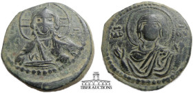 Class G Anonymous Æ Follis attributed to Romanus IV. 1068-1071. IC XC to left and right of bust of Christ, nimbate, facing, right hand raised, scroll ...