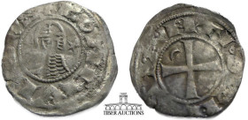 Bohémond III. 1163-1201. AR Denier. Antioch. Struck circa 1163-1188. + BOAMVИDVS, helmeted and mailed head right, cross on helmet; crescent behind, st...