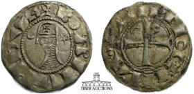 Bohémond III. 1163-1201. AR Denier. Antioch. Struck circa 1163-1188. + BOAMVИDVS, helmeted and mailed head right, cross on helmet; crescent behind, st...