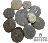 9 Byzantine bronze coins and 1 seal. Includes rarer issues. 116 g.