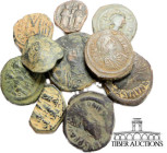 10 Byzantine bronze coins. Includes rarer issues. 132 g.