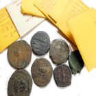 7 assorted attributed ancient bronze coins. 66 g.