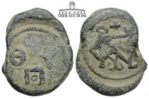 Byzantine. Lead seal. Monogram. 6th Century-11th Century CE. 17 mm x 17 mm. 16.12 g.