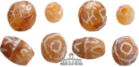 Greek, Syrian. Four Carnelian etched beads. Late 4th - 2nd century BC. 8.59 g.