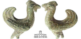 Roman. Bronze Rooster. 1st - 5th century AD. Heavy and well executed rooster statuette. 48 mm x 32 mm, 36.13 g.