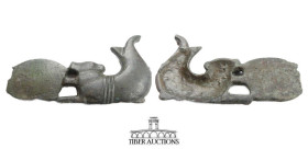 Roman. Bronze Mythical Animal. 1st - 5th century AD. An very unusual and well crafted fish with a dog's head? With a center plaque. The left side woul...
