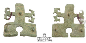 Byzantine. Bronze Buckle. 6th - 10th Century AD. Small purse buckle with geometric design. Found in East Anglia. 37 mm x 35 mm, 10.63 g.