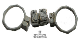 Byzantine. Bronze Ring. 6th - 10th Century AD. Two fishes mounted on very sturdy ring setting. 26 mm x 20 mm, 3.16 g.