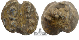 Byzantine. Lead seal. Royal figures with cross. 6th Century-11th Century AD. 14 mm x 12 mm. 11.94 g.