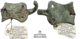 England. Bronze Belt Hook. Circa 16th - 17th Century AD. 40 mm x 21 mm, 6.83 g.