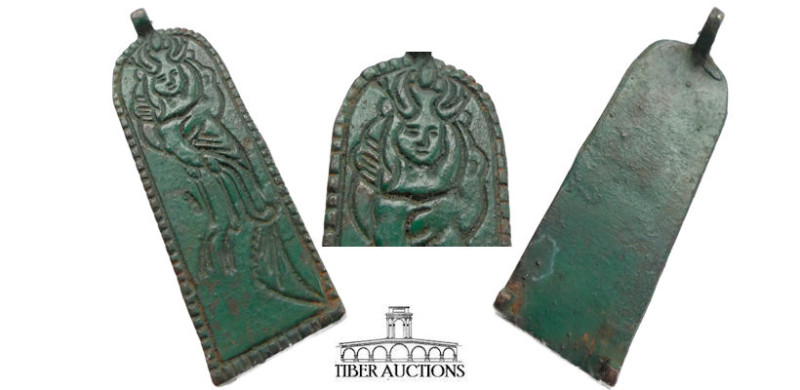 Unknown origin. Bronze box clasp engraved with Phoenix? Circa 17th - 19th centur...