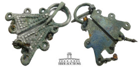 Unknown origin, probably of Finnish or Baltic orgin. Circa 13th - 15th century AD. Penannular cloak pin. Cast with fine wire work. 62 mm x 45 mm, 17.6...