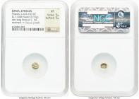 IONIA. Ephesus. Phanes (ca. 625-600 BC). EL 1/24 stater or myshemihecte (7mm, 0.59 gm). NGC VF 5/5 - 5/5. Forepart of stag left, head reverted / Abstr...