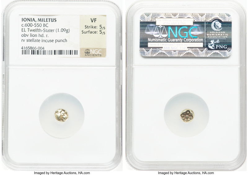 IONIA. Miletus. Ca. 600-550 BC. EL 1/12 stater or hemihecte (7mm, 1.09 gm). NGC ...