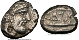 PHOENICIA. Aradus. Ca. 400-338 BC. AR stater (22mm, 10.89 gm, 8h). NGC VF 5/5 - 3/5. Laureate, bearded head of Ba'al-Arwad right; Phonecian M within s...