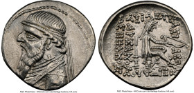 PARTHIAN KINGDOM. Mithradates II (ca. 121-91 BC). AR drachm (20mm, 11h). NGC AU. Rhagae or Ecbatana, ca. 109-96/5 BC. Diademed, draped bust of Mithrad...