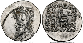PARTHIAN KINGDOM. Sinatruces (ca. 93-69 BC). AR drachm (19mm, 4.10 gm, 11h). NGC MS 5/5 - 4/5, brushed. Rhagae. Diademed bust of Sinatruces left, wear...