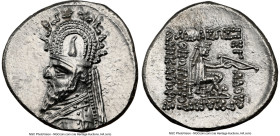 PARTHIAN KINGDOM. Sinatruces (ca. 93-69 BC). AR drachm (20mm, 4.04 gm, 11h). NGC Choice AU 5/5 - 3/5, brushed. Rhagae. Diademed bust of Sinatruces lef...