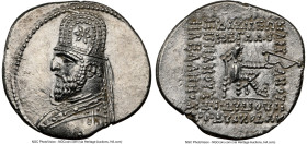PARTHIAN KINGDOM. Mithradates III (ca. 87-80 BC). AR drachm (20mm, 4.07 gm, 11h). NGC MS 5/5 - 3/5, brushed. Ecbatana. Diademed, draped bust of Mithra...