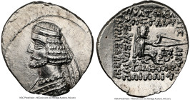 PARTHIAN KINGDOM. Mithradates IV (58/7-55 BC). AR drachm (21mm, 3.84 gm, 12h). NGC AU 5/5 - 4/5, brushed. Mithradatkart. Draped bust of Mithradates IV...