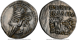 PARTHIAN KINGDOM. Osroes II (ca. AD 190-208). AR drachm (19mm, 12h). NGC Choice XF. Ecbatana. Diademed, draped bust of Osroes II left, with long point...