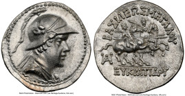 BACTRIAN KINGDOM. Eucratides I the Great (ca. 170-145 BC). AR drachm (20mm, 4.22 gm, 11h). NGC Choice AU 5/5 - 3/5. Attic standard. Bactra and uncerta...